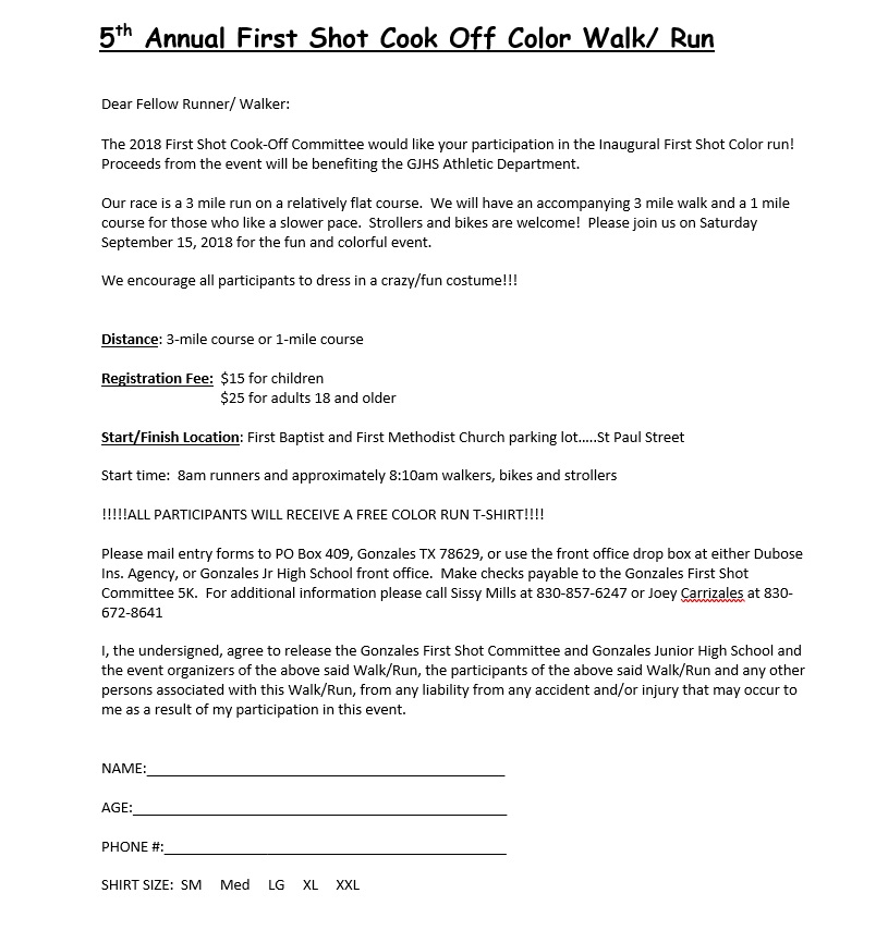 Color Run Application Gonzales Chamber of Commerce & Agriculture