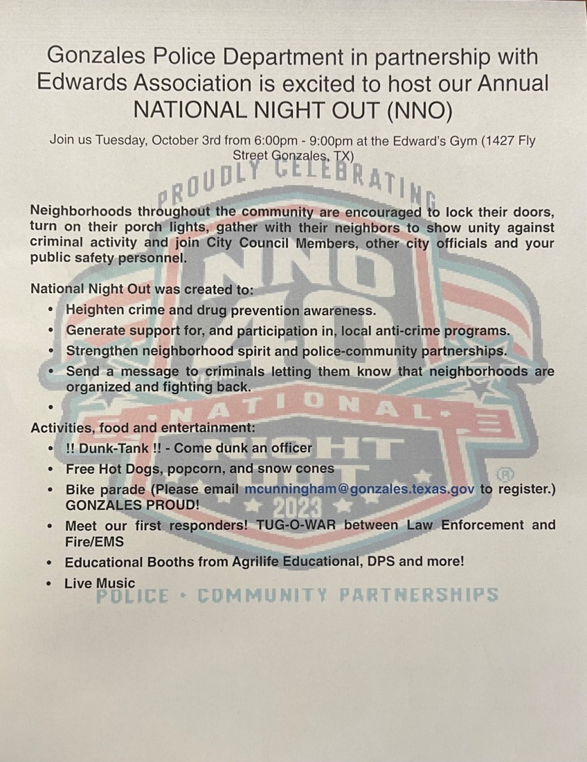 National Night Out – Gonzales Chamber Of Commerce & Agriculture