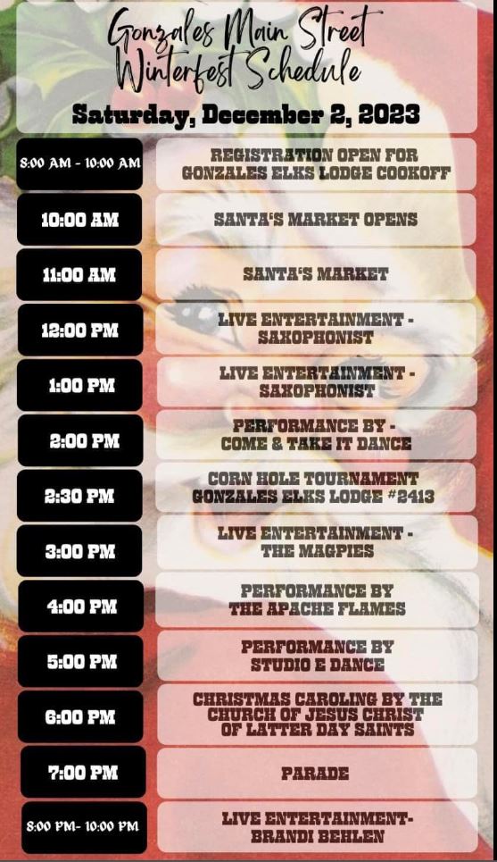 Gonzales Main Street Winterfest Schedule 2023 Gonzales Chamber of